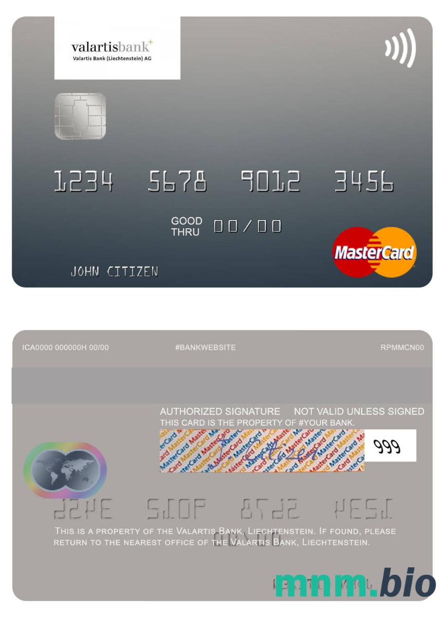 Liechtenstein Valartis Bank przykład karty mastercard w formacie PSD